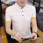 Tricou modern pentru bărbați, cu guler scăzut și buzunar