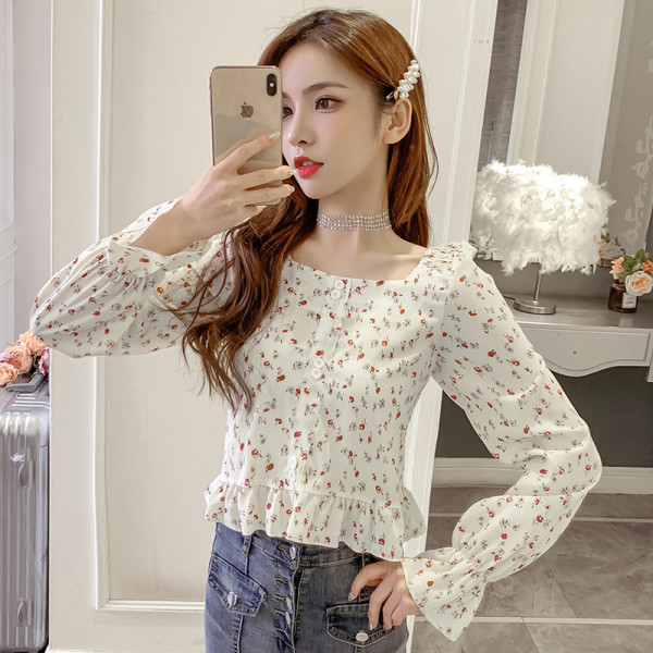 Cămașă casual de damă cu nasturi, model floral și guler clasic