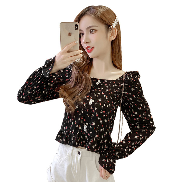 Cămașă casual de damă cu nasturi, model floral și guler clasic