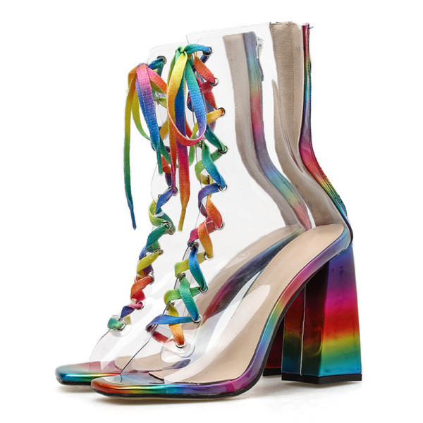 Modern átlátszó szilikon csizma mintás fűzővel és sarokkal