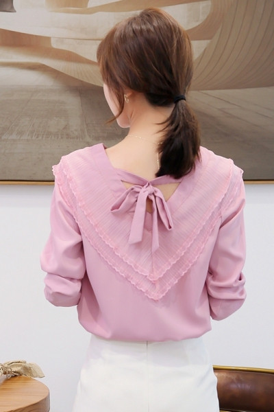 Női alkalmi sifon ing szalaggal és spitz nyakkivágással