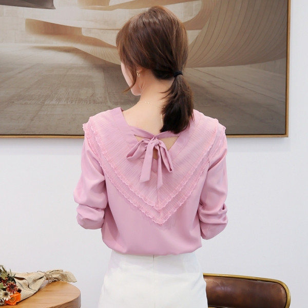 Női alkalmi sifon ing szalaggal és spitz nyakkivágással