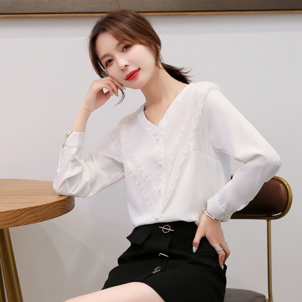 Női alkalmi sifon ing szalaggal és spitz nyakkivágással