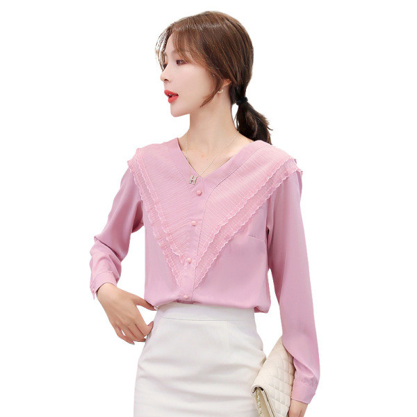 Női alkalmi sifon ing szalaggal és spitz nyakkivágással