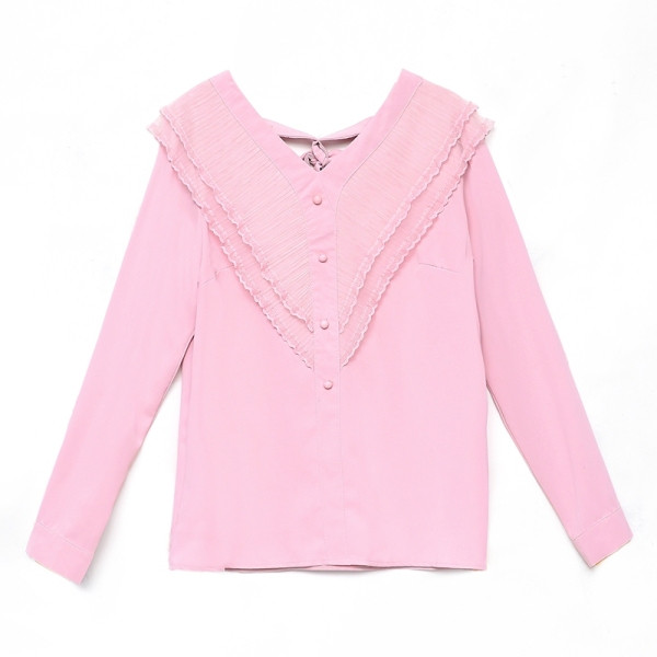 Női alkalmi sifon ing szalaggal és spitz nyakkivágással