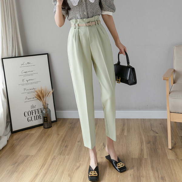 Stilīgas sieviešu taisnas bikses ar augstu vidukli un jostu