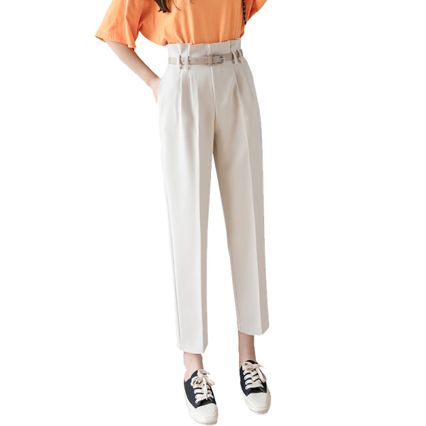Stilīgas sieviešu taisnas bikses ar augstu vidukli un jostu