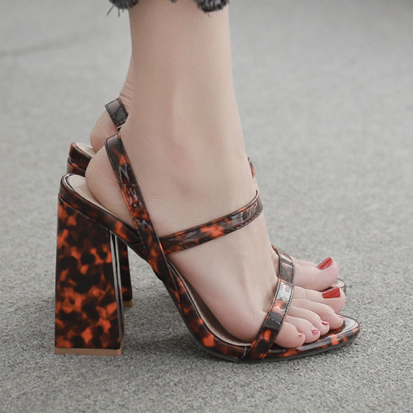 Sandale de dama moderne cu imprimeu leopard si toc inalt de 12 cm