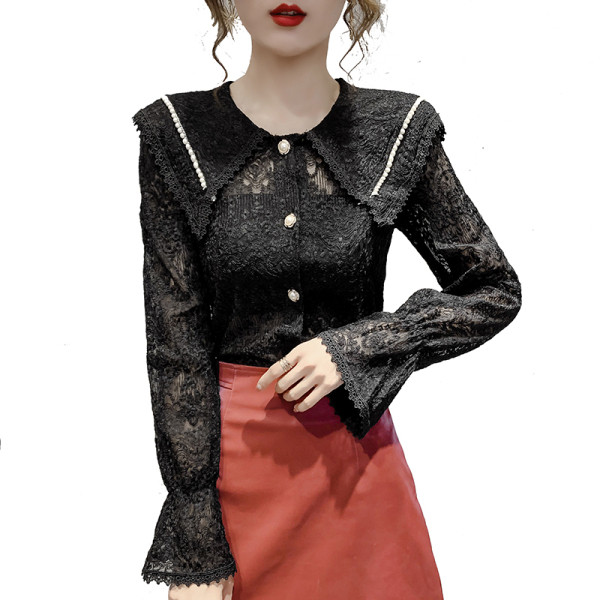 Cămașă de damă modernă din dantelă, cu guler și nasturi clasici