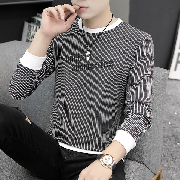 Bluză modernă pentru bărbați cu decolteu rotund și mâneci lungi