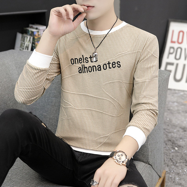 Bluză modernă pentru bărbați cu decolteu rotund și mâneci lungi