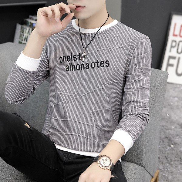 Bluză modernă pentru bărbați cu decolteu rotund și mâneci lungi