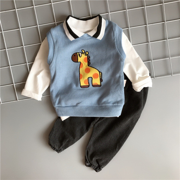 Set zilnic pentru copii din trei părți bluză, vestă și pantaloni pentru băieți