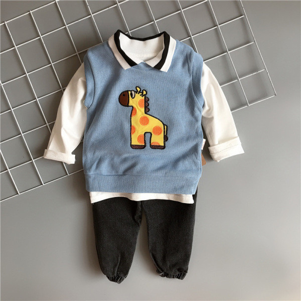 Set zilnic pentru copii din trei părți bluză, vestă și pantaloni pentru băieți