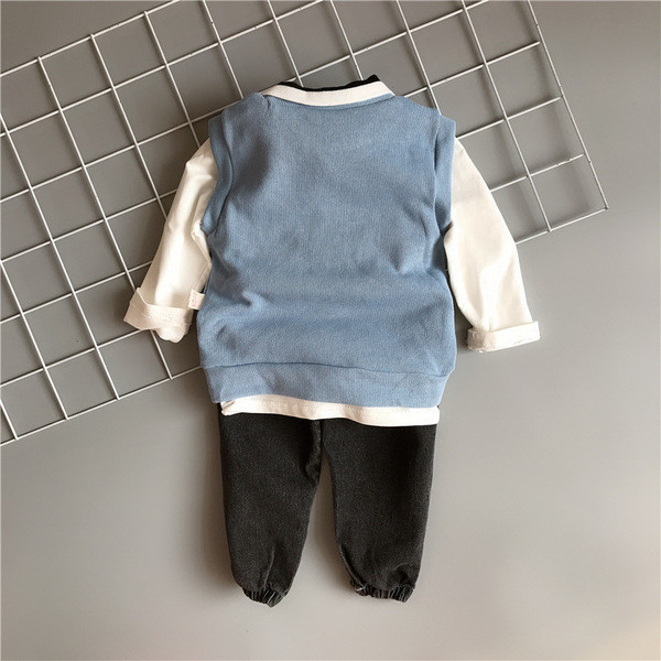 Set zilnic pentru copii din trei părți bluză, vestă și pantaloni pentru băieți