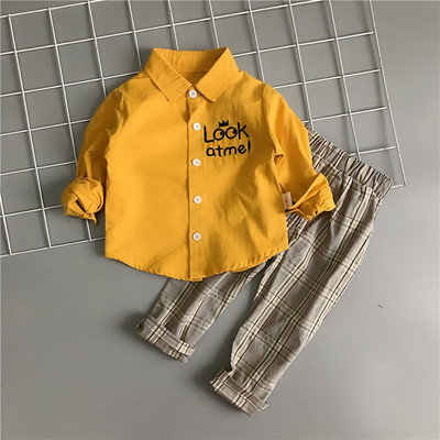 Детски комплект от две части риза и кариран панталон за момчета