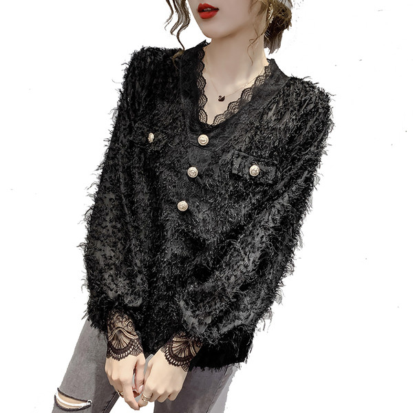 Camasa de dama model nou cu dantela si decolteu in V