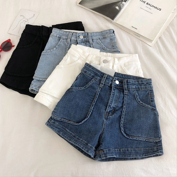 Ikdienas džinsa šorti ar augstu vidukli un kabatām