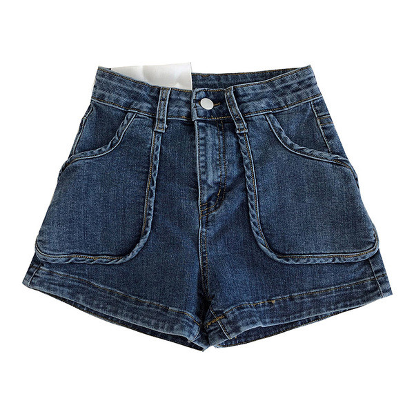 Ikdienas džinsa šorti ar augstu vidukli un kabatām