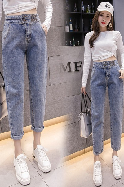 Blugi lungi casual de dama - model drept cu talie inalta