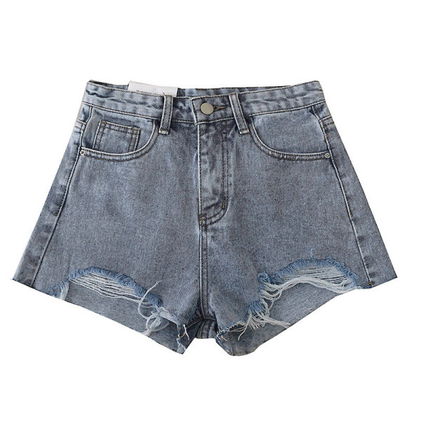 Modern magas derekú farmer rövidnadrág, szakadt motívumokkal és hímzéssel