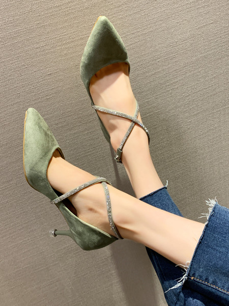 Pantofi eleganti de dama din piele intoarsa ecologica si bretele incrucisate