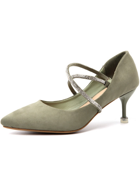 Pantofi eleganti de dama din piele intoarsa ecologica si bretele incrucisate