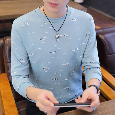 Bluză casual pentru bărbați, cu decolteu rotund și mâneci lungi