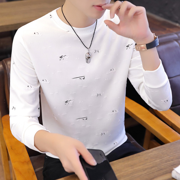 Bluză casual pentru bărbați, cu decolteu rotund și mâneci lungi