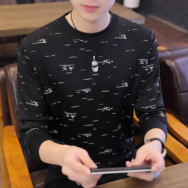 Bluză casual pentru bărbați, cu decolteu rotund și mâneci lungi