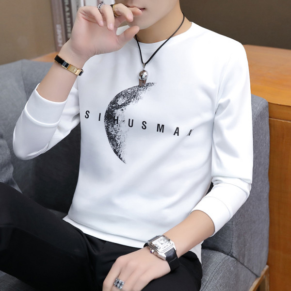 Bluză casual pentru bărbați, cu decolteu rotund și mâneci lungi