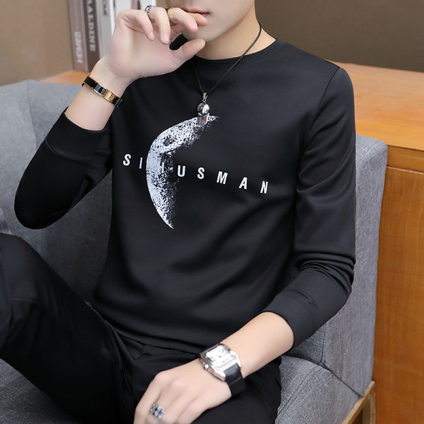 Bluză casual pentru bărbați, cu decolteu rotund și mâneci lungi