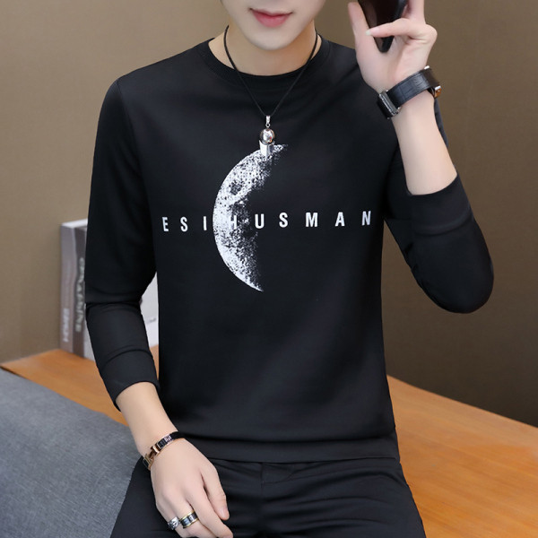 Bluză casual pentru bărbați, cu decolteu rotund și mâneci lungi