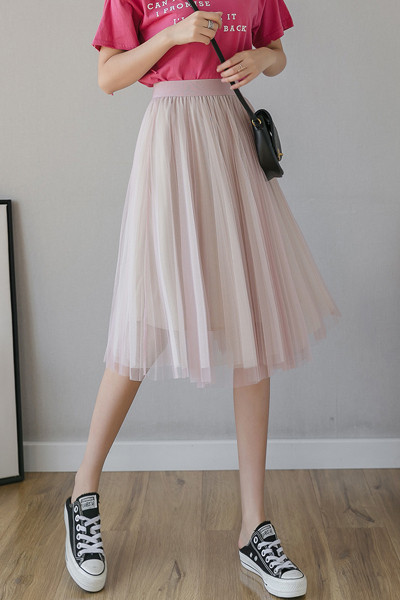 Fusta casual dama cu talie elastica si tul