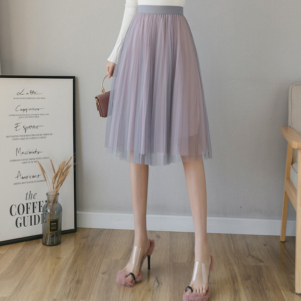 Fusta casual dama cu talie elastica si tul