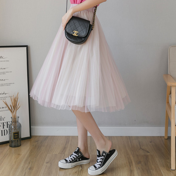 Fusta casual dama cu talie elastica si tul