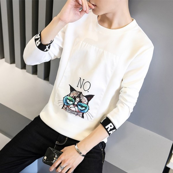 Bluză casual bărbătească cu aplicație și decolteu rotund