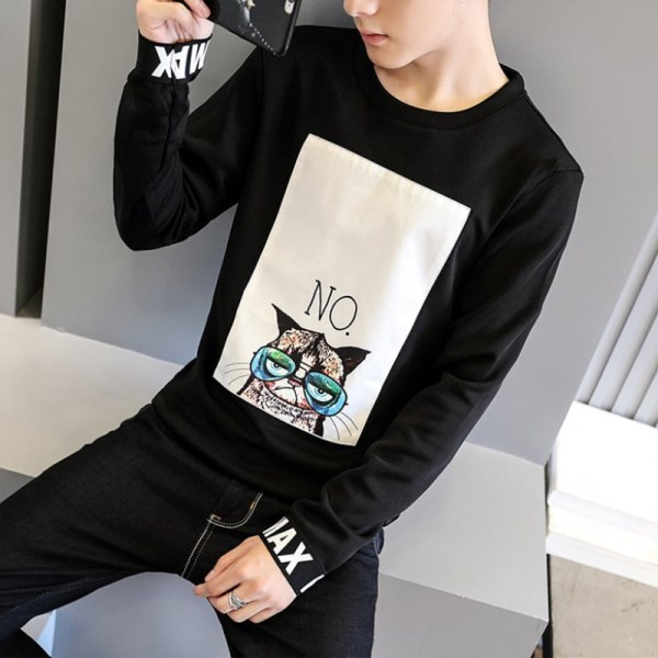 Bluză casual bărbătească cu aplicație și decolteu rotund