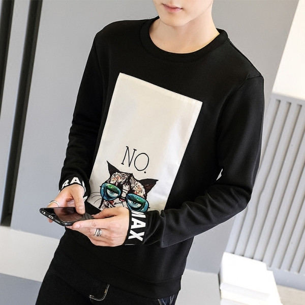 Bluză casual bărbătească cu aplicație și decolteu rotund