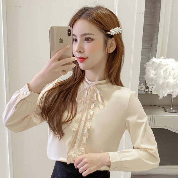 Cămașă casual de damă cu mâneci lungi și panglică