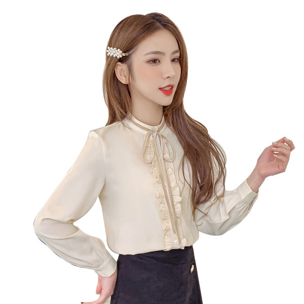 Cămașă casual de damă cu mâneci lungi și panglică