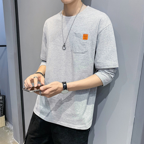 Ikdienas vīriešu blūze ar kabatu un O veida kakla izgriezumu