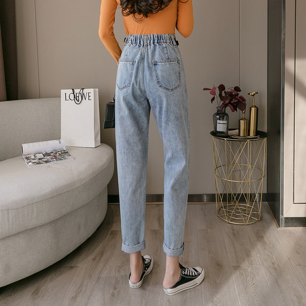 Blugi lungi casual de dama cu talie inalta si curea - model drept