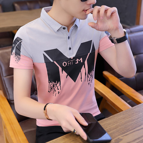 Moderns vīriešu t-krekls ar pogām un klasisku apkakli