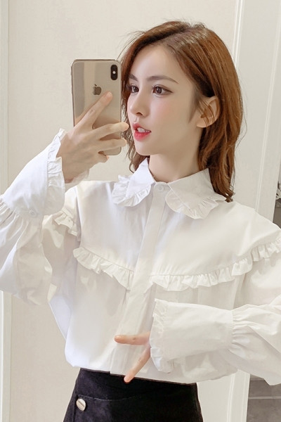 Cămașă modernă de damă cu guler clasic și mâneci largi