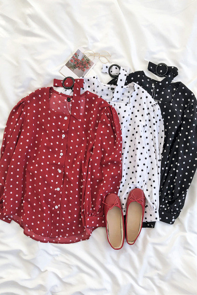 Cămașă de primăvară de damă cu buline cu decolteu pătrat + choker