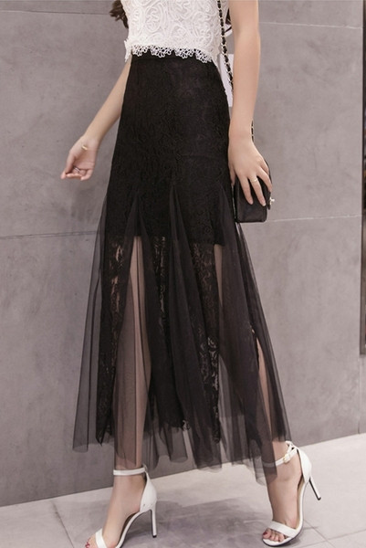 Ženska duga suknja s čipkom i visokim strukom