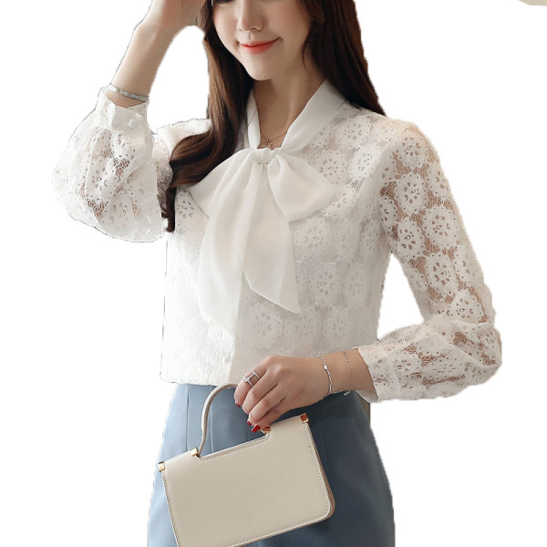 Új modell csipke női ing szalaggal és hosszú ujjal