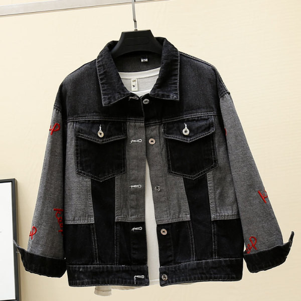 Ženska ležerna traper jakna sa džepovima i natpisima