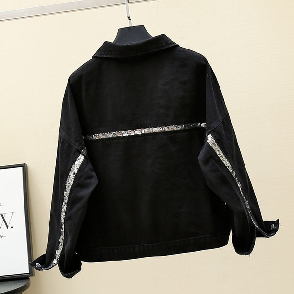 Široki model traper jakne s klasičnom kragnom i šljokicama